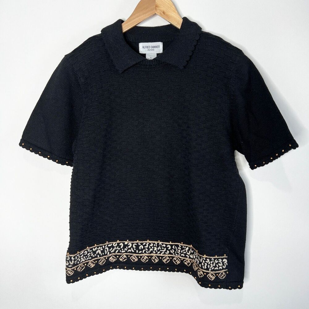 Vintage Alfred Dunner Sweater Short Sleeve Beaded Women's Size Petite Large